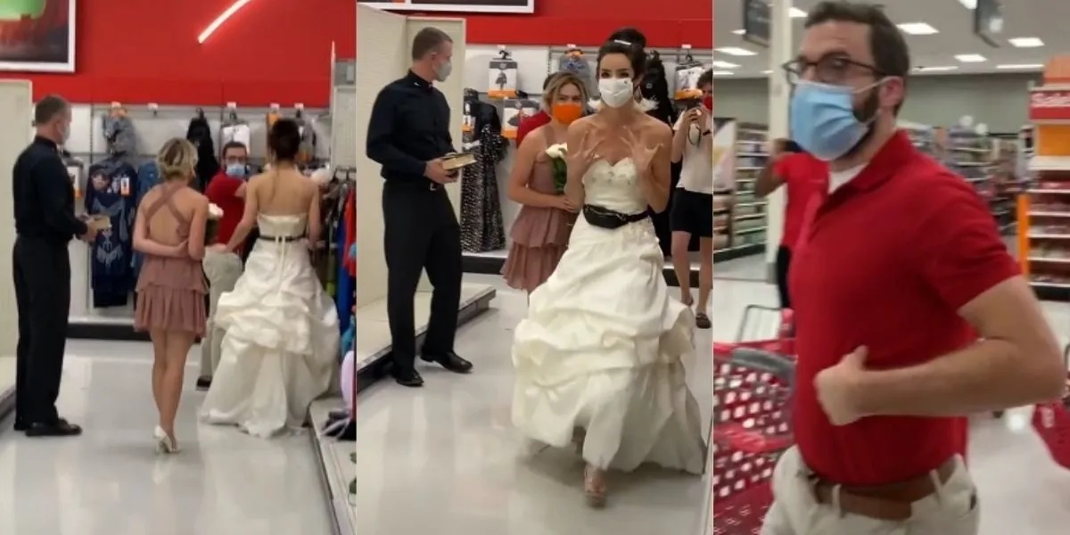 Woman shows up to fiance's workplace in wedding dress