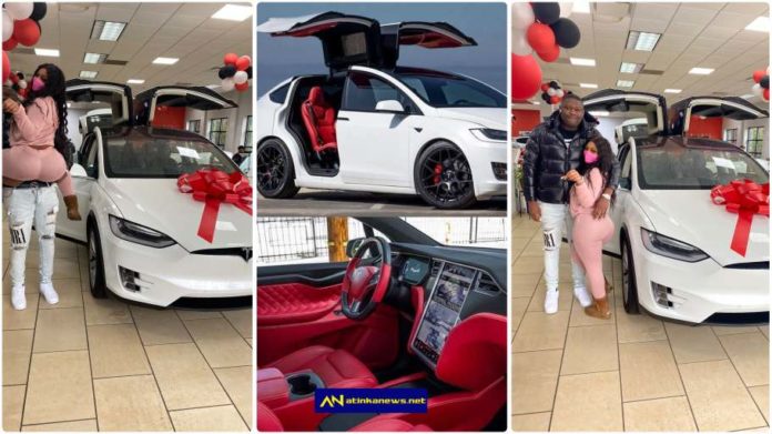 Lady shows off GHC450k Tesla car she was gifted on Valentine’s day