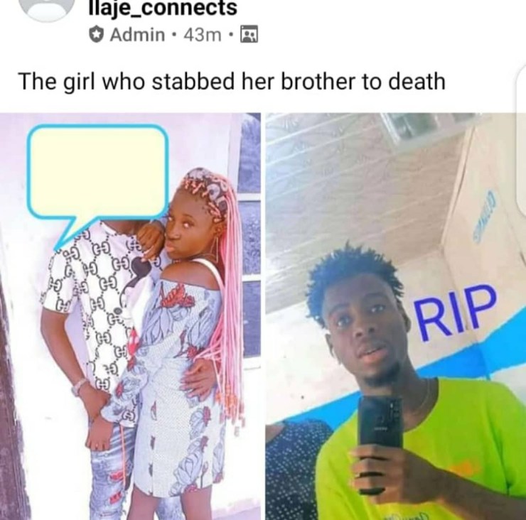 Lady allegedly stabs her brother to death