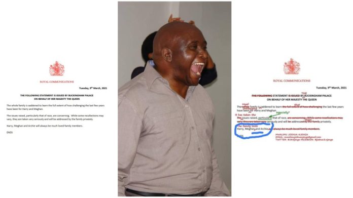 Kenyan man hilariously corrects English mistakes in British Royal family's statement on Meghan