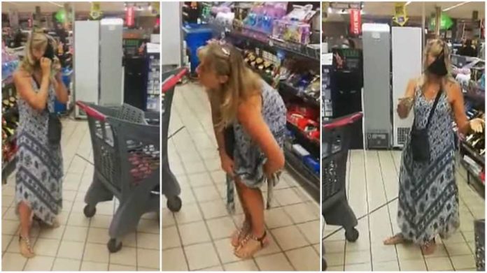 woman whips off her underwear and uses it as face mask inside a supermarket