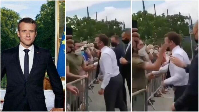French President Emmanuel Macron was slapped in the face