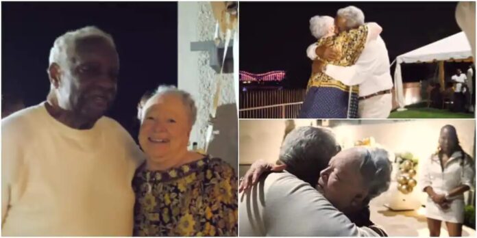 Couple hug tightly while celebrating their 60th wedding anniversary