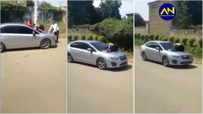 Slay queen jumps on her sugar daddy’s moving car after dumping her