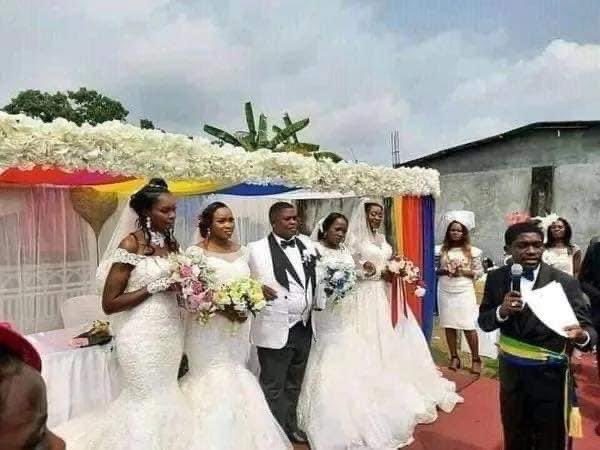 Man marries four women at the same time in a grand wedding ceremony