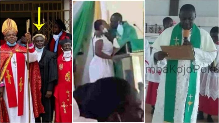 Anglican priest kissing three female students