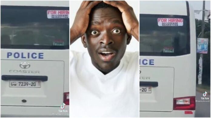 Ghana police bus with for hiring poster