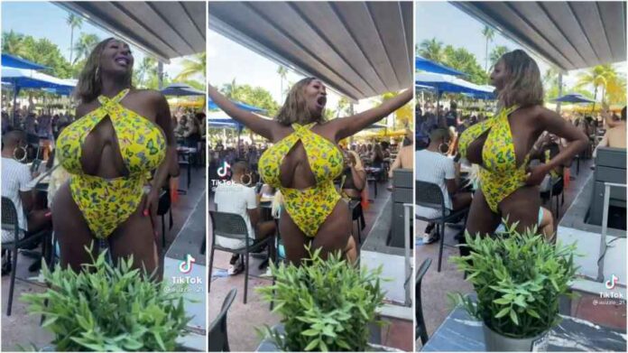 Lady with gigantic 'milkshakes' leaves men confuse as they splashes cash on her at a party
