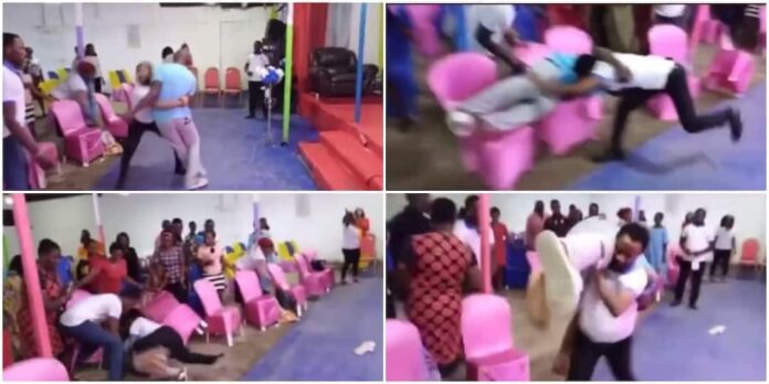 Video shows moment pastor throws man into the congregation during deliverance