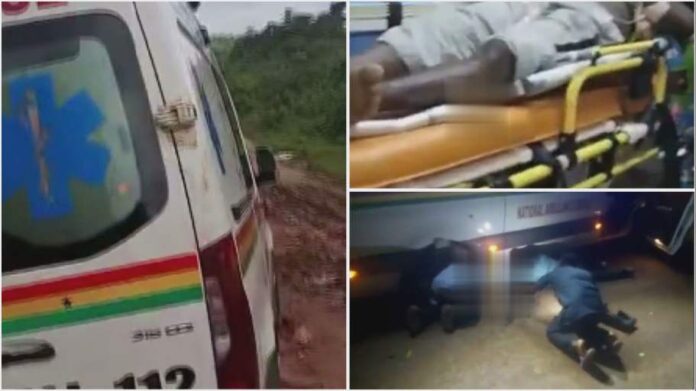 ambulance conveying patient gets stuck in the mud