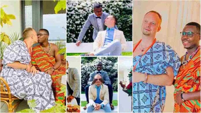 Another Ghanaian man boldly weds his gay partner in colourful Kente cloth in UK