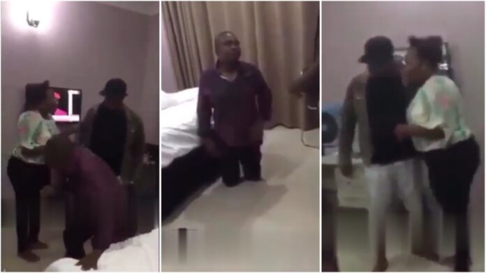 man catches his wife in bed with another man