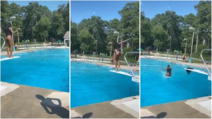 wig falls in swimming pool