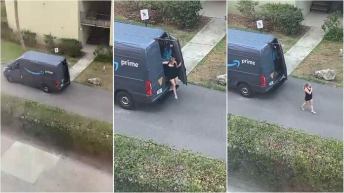 Amazon staff turns the delivery van into a lodging as he chewed lady inside