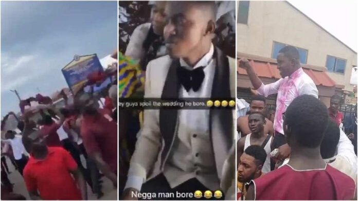 Conti boys of KNUST storm wedding of their Colleague uninvited to display their tradition