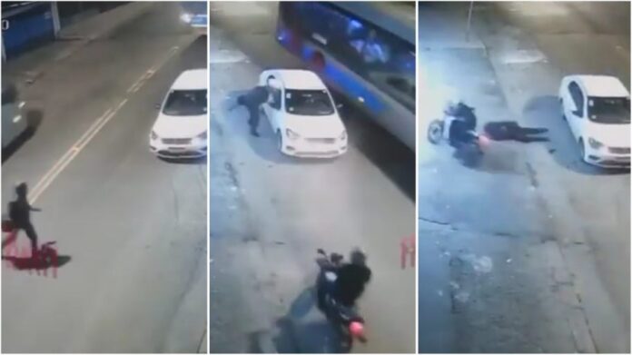 Motorbike riding thug shot after accosting motorist
