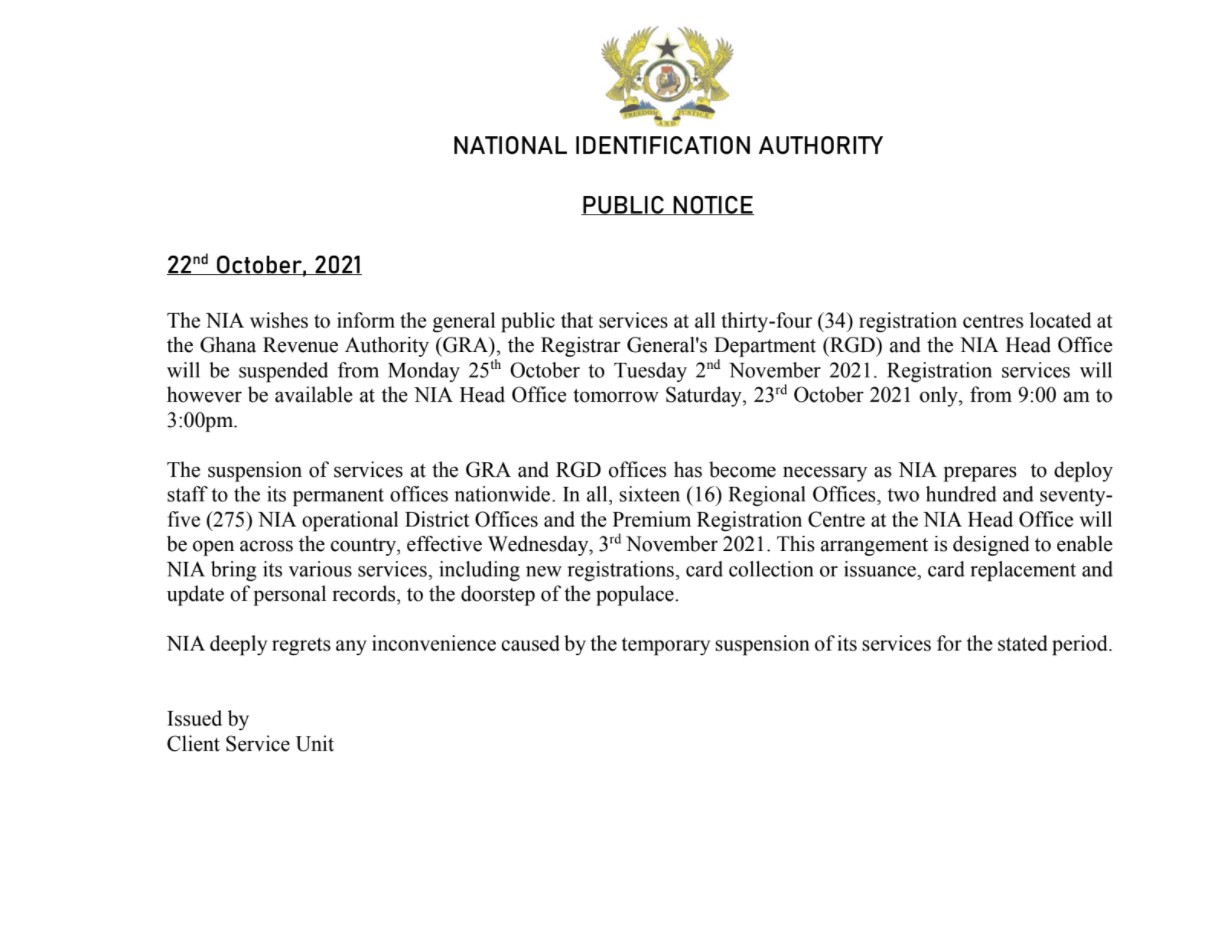 NIA suspends Ghana Card registration