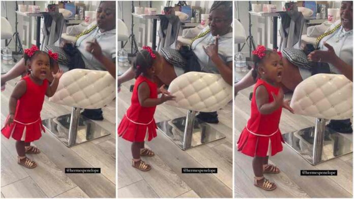 little girl was captured in a video exchanging words with a lady at a salon
