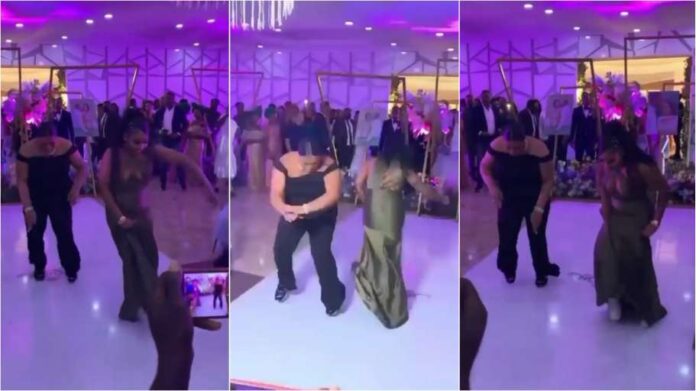 Two ladies scatter dancefloor with amazing legwork at wedding reception