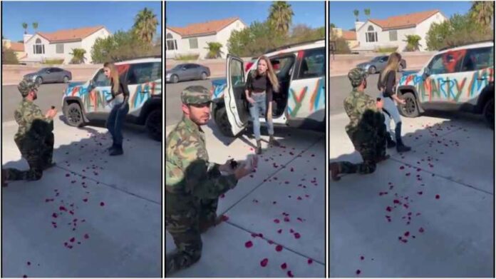 Lady rejects soldier's proposal, slams him for spraying paint on her car