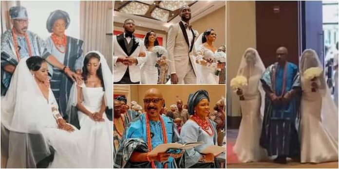 Minister walks twin daughters down the aisle as they marry on the same day