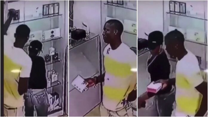 Two teens caught on camera skillfully stealing Iphone in a shop