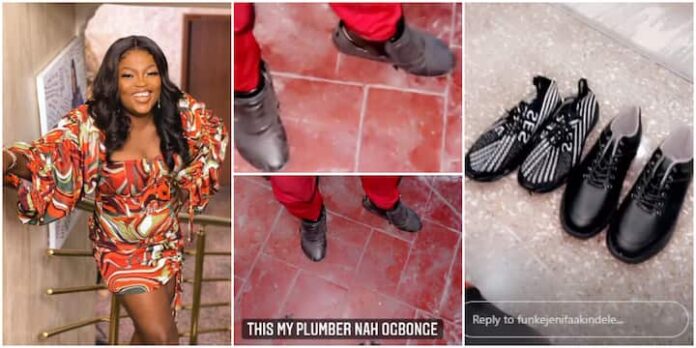 Funke Akindele blesses her plumber with new pair of shoes