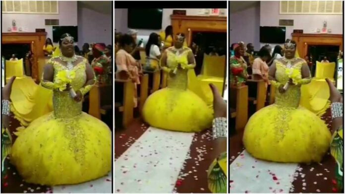 Bride long yellow dress for her wedding