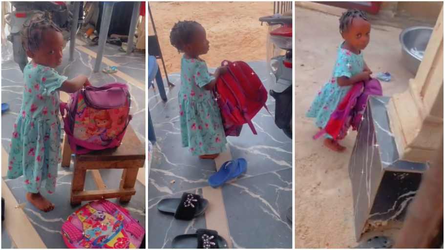 Little girl packs her bags & leaves home after being scolded by her mother