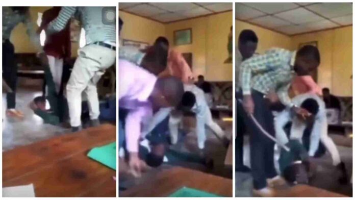 school teachers gangs up to beat a JHS student at the staff room