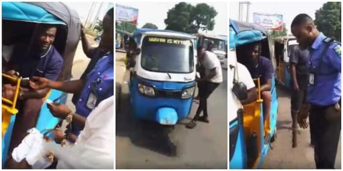 Policeman warms hearts as he stops keke to give the driver and passengers money for Christmas