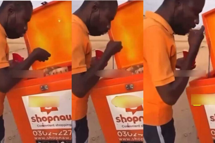 Food delivery man captured eating the KFC he is supposed to deliver to his client