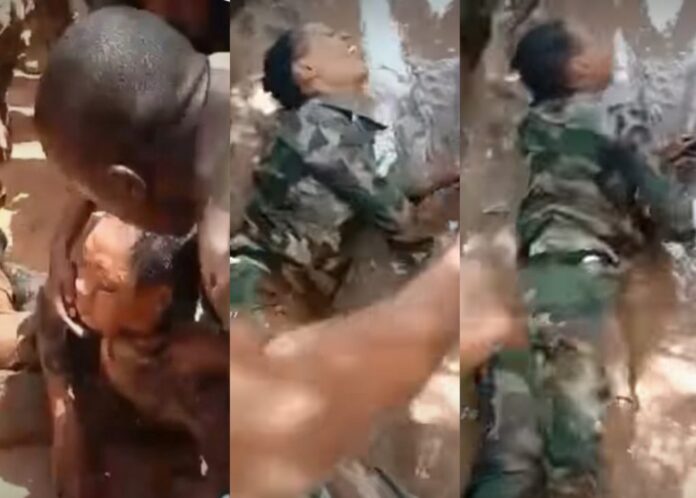Female soldier dragged in mud after accepting proposal from a corper