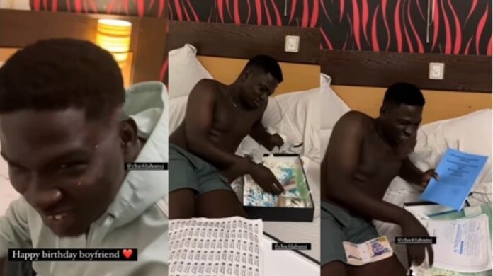 Lady surprises her boyfriend with a plot of land, cash gift on his birthday