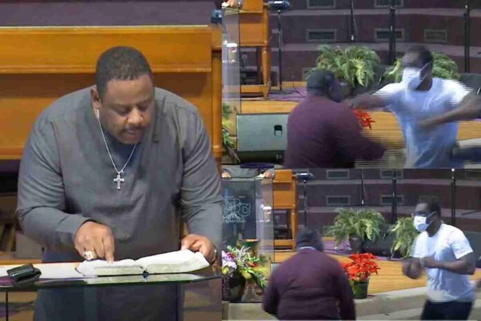 two men fight in church while the Pastor was preaching