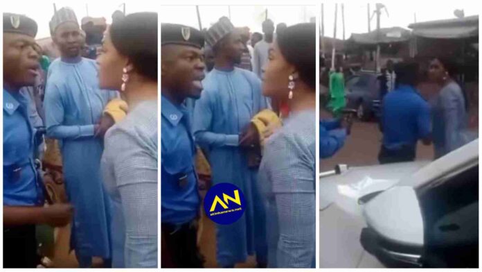 Cameroonian police officer pushed a female politician who tried to forcibly drive past a roadblock