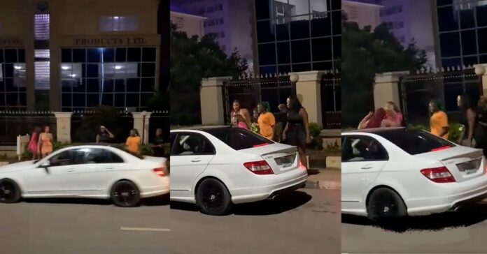 Ashawo girls fight each other as man in white Benz pulls up to seek their services
