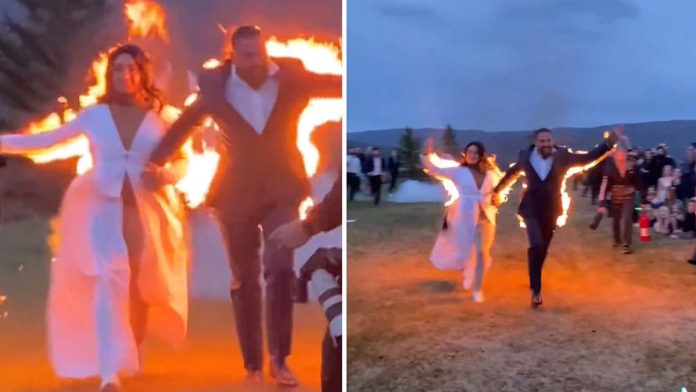bride and groom set themselves on fire