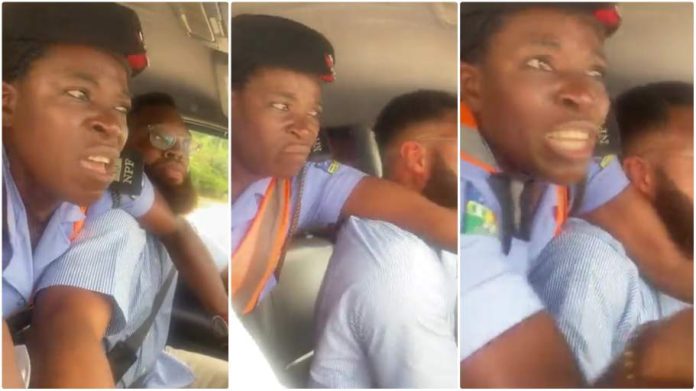 Policewoman cries out as motorist zooms off