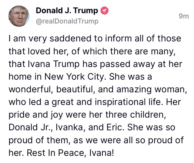 Ivana Trump dies