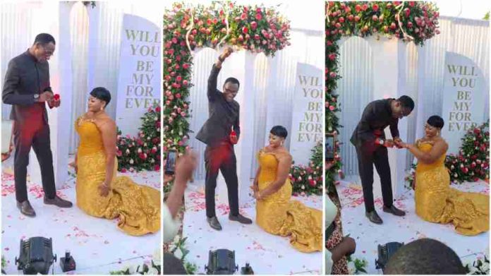Lady Goes on Her Knees as Her Man Proposes to Her